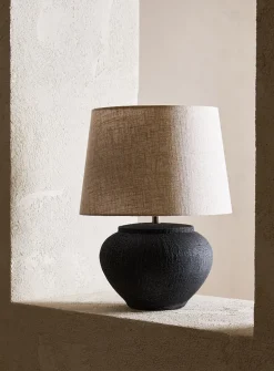 Terracotta table lamp and pure linen lampshade