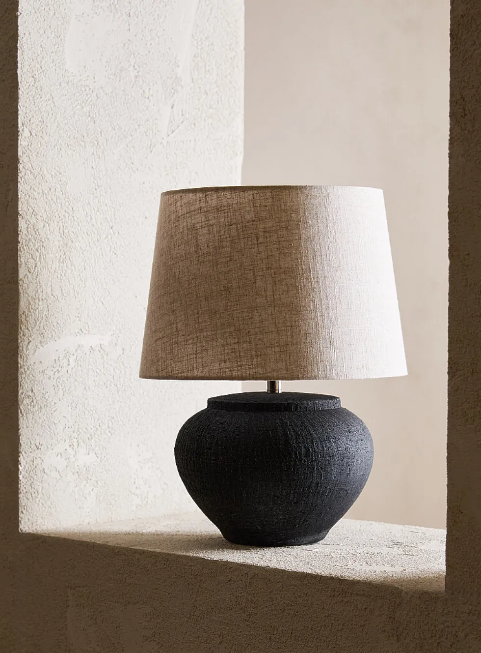 Terracotta table lamp and pure linen lampshade