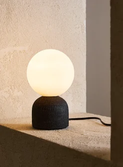 Terracotta table lamp and spherical lampshade
