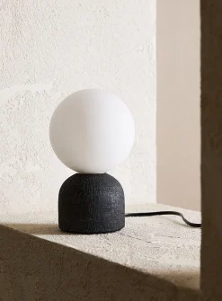 Terracotta table lamp and spherical lampshade