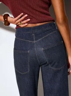 Terry underside faux-denim wide-leg pant