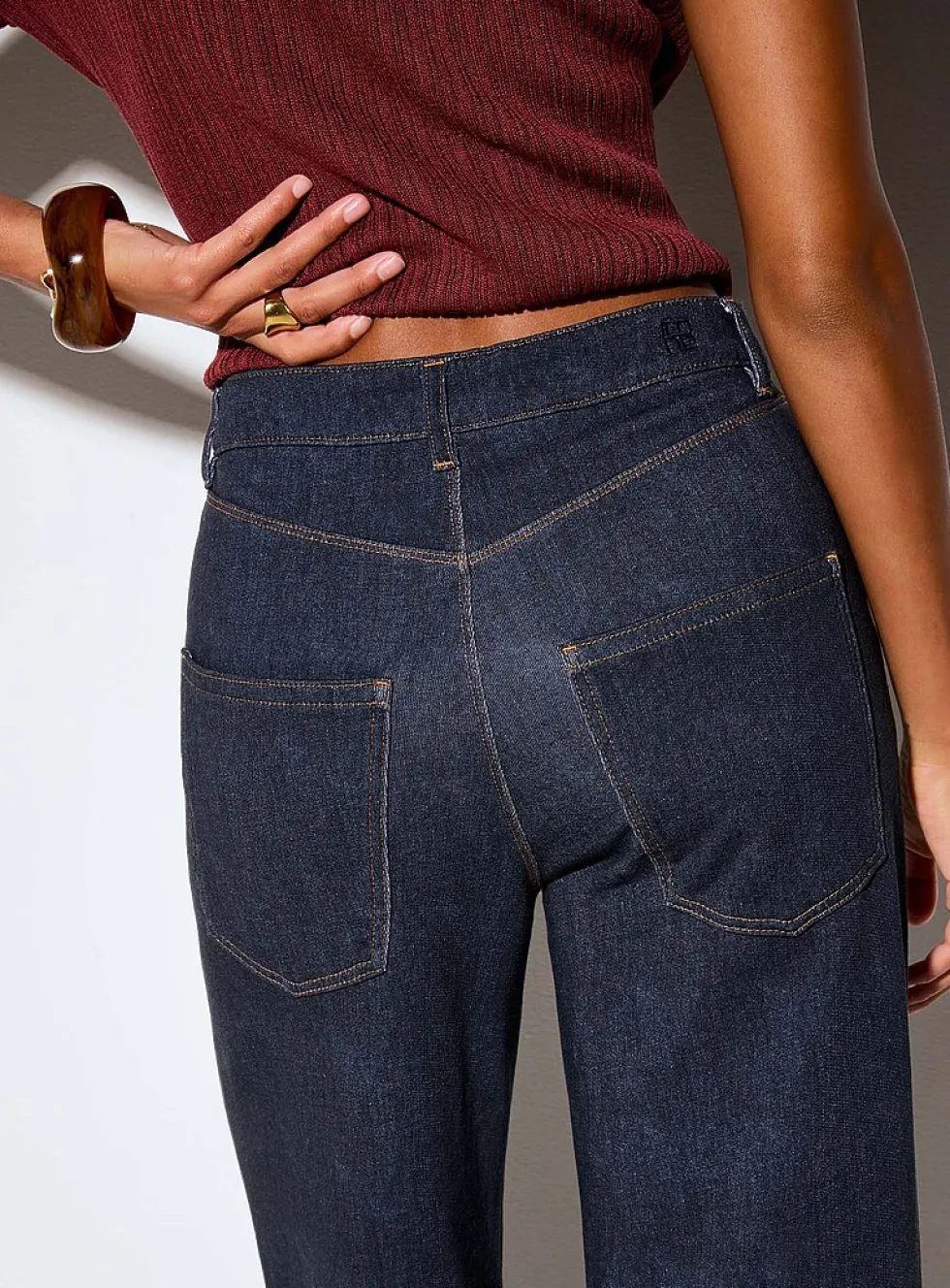 Terry underside faux-denim wide-leg pant