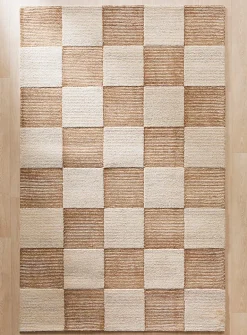 Textured checkerboard artisanal rug