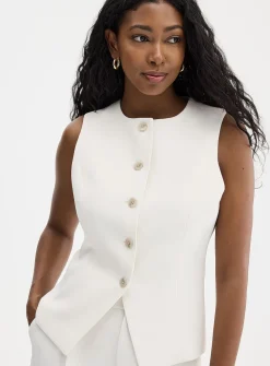 Textured crepe crew-neck vest