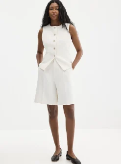 Textured crepe crew-neck vest