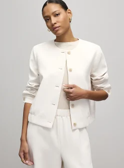 Textured crepe dress bomber jacket