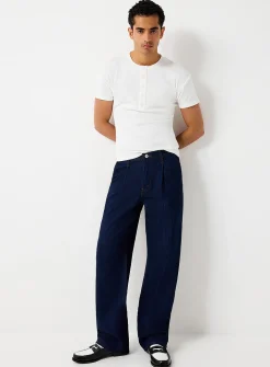 Textured denim pleated jean