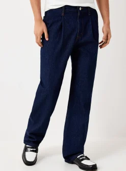 Textured denim pleated jean