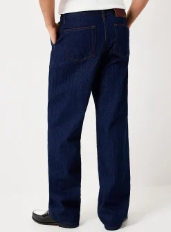 Textured denim pleated jean
