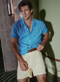 Textured double-stripe camp shirt