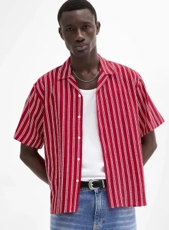 Textured double-stripe camp shirt