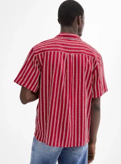 Textured double-stripe camp shirt