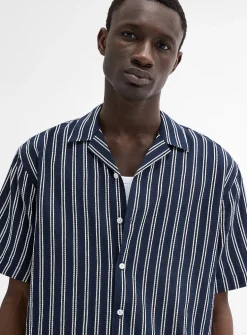 Textured double-stripe camp shirt