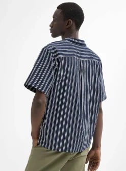 Textured double-stripe camp shirt