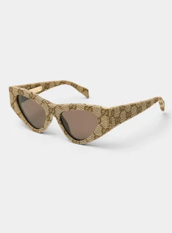 Textured fabric-covered cat-eye sunglasses