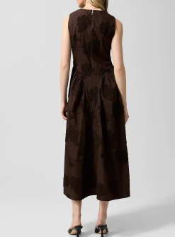 Textured floral pattern brown dress