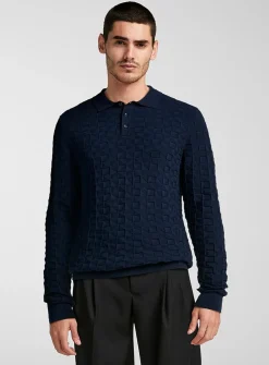 Textured geo knit polo