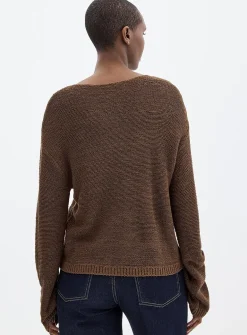 Textured knit boat-neck sweater