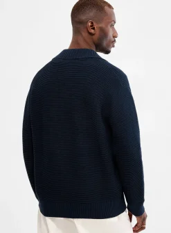 Textured knit Johnny-collar sweater