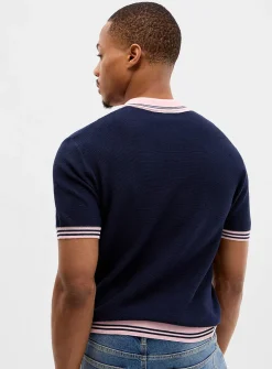 Textured knit zip polo
