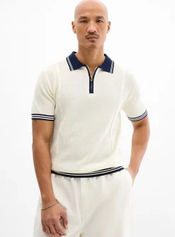 Textured knit zip polo
