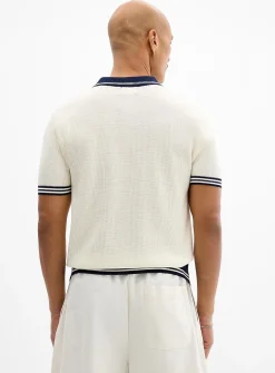 Textured knit zip polo