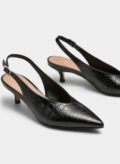 Textured leather slingback pumps