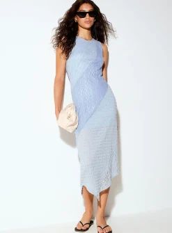 Textured micromesh asymmetrical midi dress