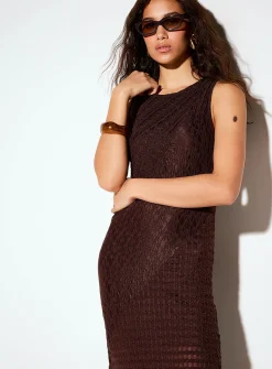 Textured micromesh asymmetrical midi dress