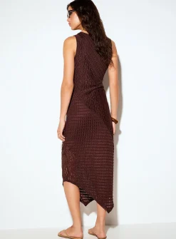 Textured micromesh asymmetrical midi dress