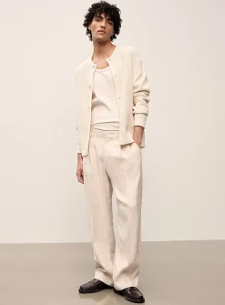 Textured pleated linen pant