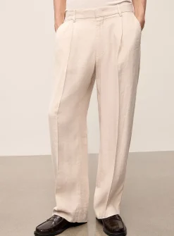 Textured pleated linen pant