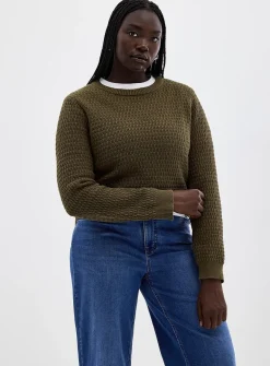 Textured reprocessed cotton sweater