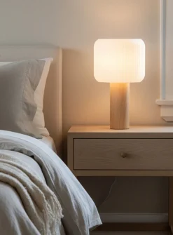 Textured shade maple wood table lamp