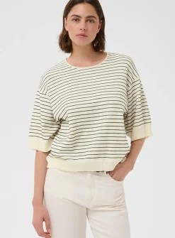 Textured stripes boxy-fit pure cotton sweater