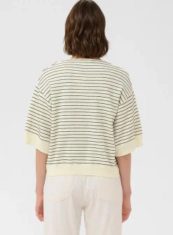 Textured stripes boxy-fit pure cotton sweater