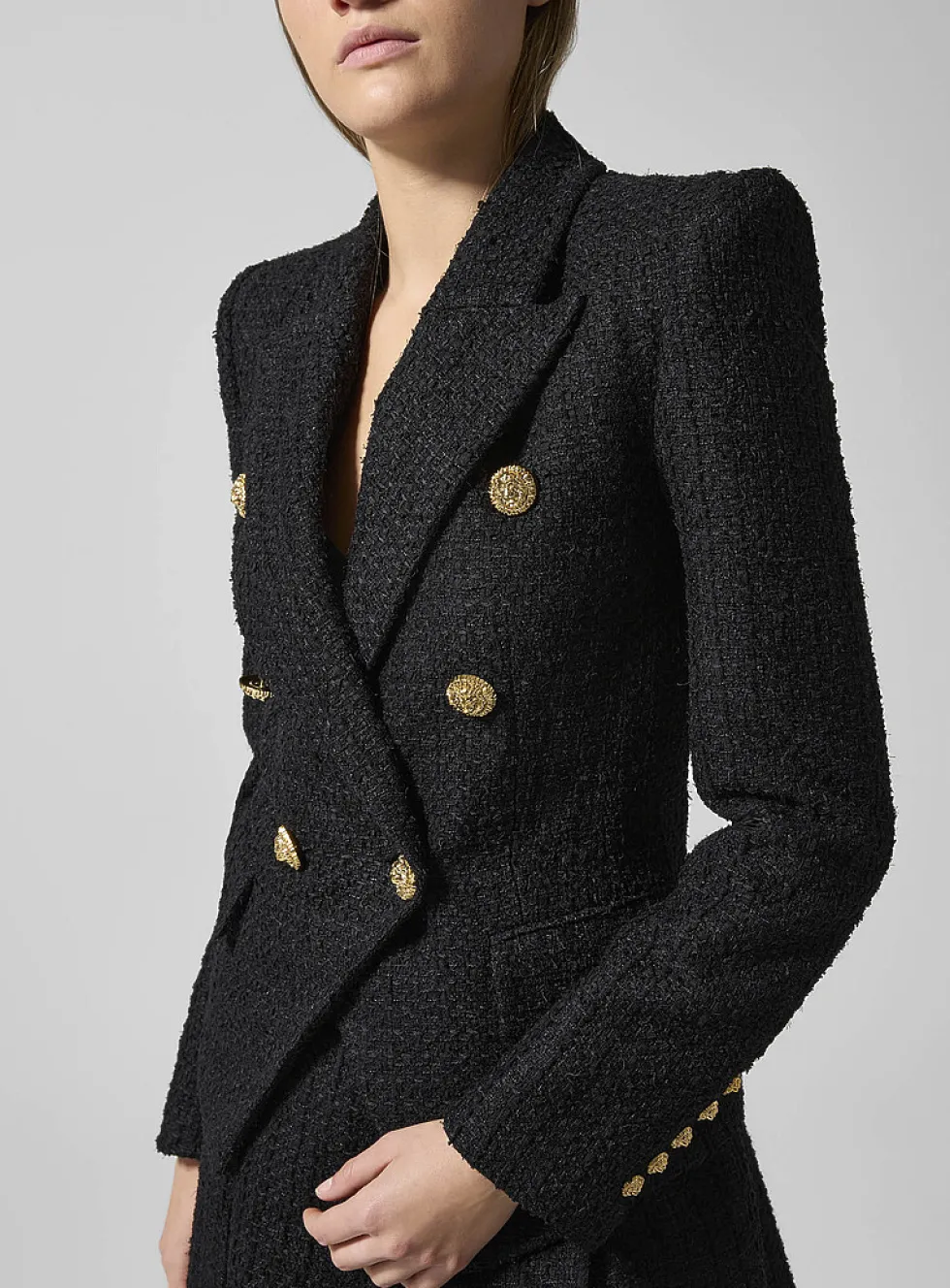 Textured tweed double-breasted blazer