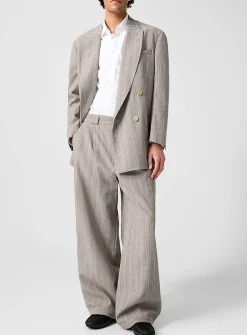 Textured virgin wool barrel-leg pants