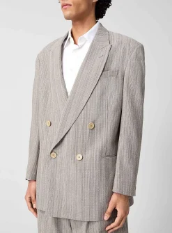 Textured virgin wool double-breasted blazer