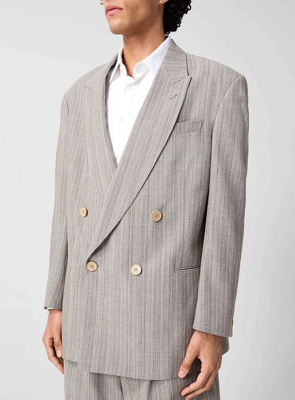 Textured virgin wool double-breasted blazer