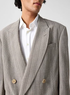 Textured virgin wool double-breasted blazer
