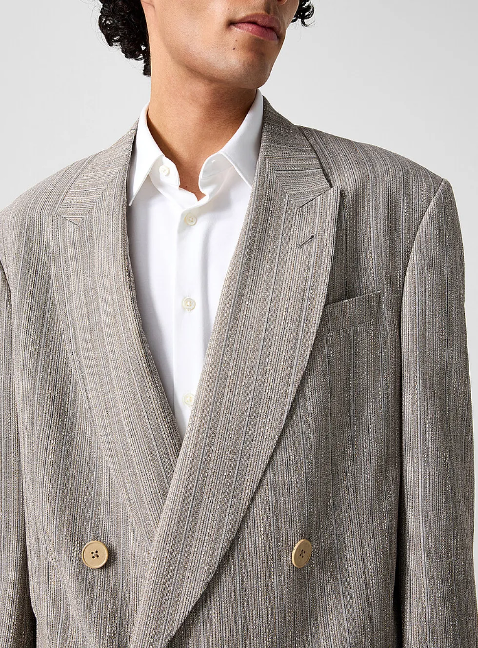 Textured virgin wool double-breasted blazer