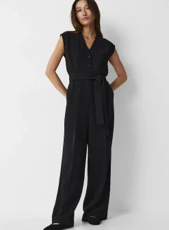 Textured-crepe belted jumpsuit