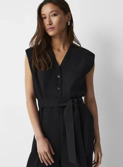 Textured-crepe belted jumpsuit
