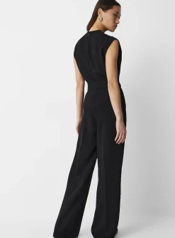 Textured-crepe belted jumpsuit
