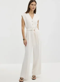 Textured-crepe belted jumpsuit