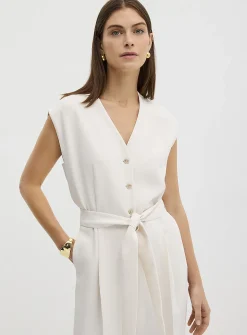 Textured-crepe belted jumpsuit