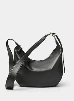 Textured-leather half-moon crossbody bag