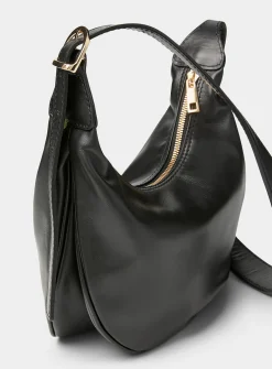 Textured-leather half-moon crossbody bag