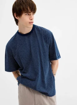 Textured-stripe loose T-shirt